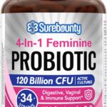 Probiotics for Women, 120 Billion CFU 34 Strains, Prebiotics, Digestive Enzymes, Cranberry, 4-in-1 Feminine Probiotic, Digestive, Vaginal, Immune Support, 30ct
