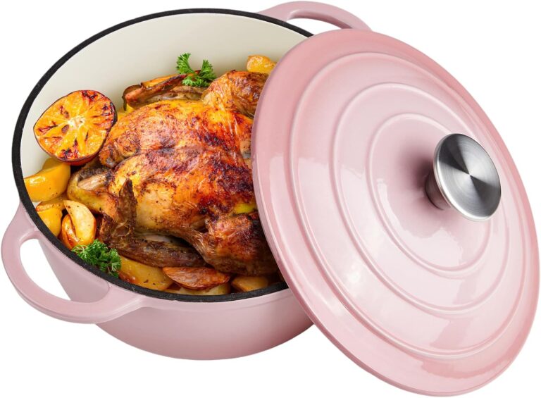 3 Quart Dutch Oven Enameled Cast Iron with Lid - Big Dual Handles - Oven Safe up to 500F - Classic Round Pot for Versatile Cooking Pink