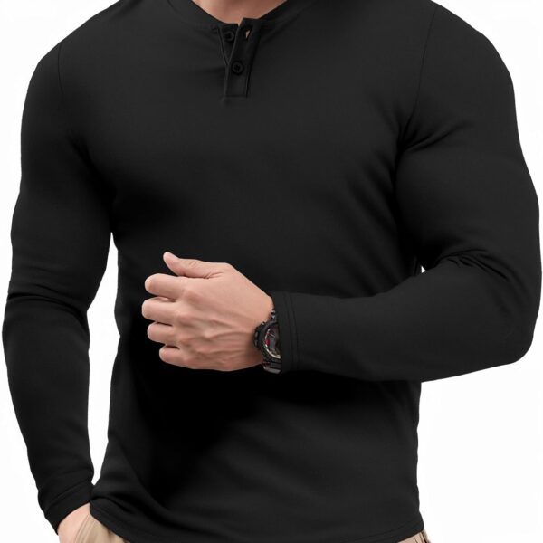 JMIERR Mens Muscle Slim Henley Shirt Button V-Neck Long Sleeve Gym Workout Athletic T Shirts