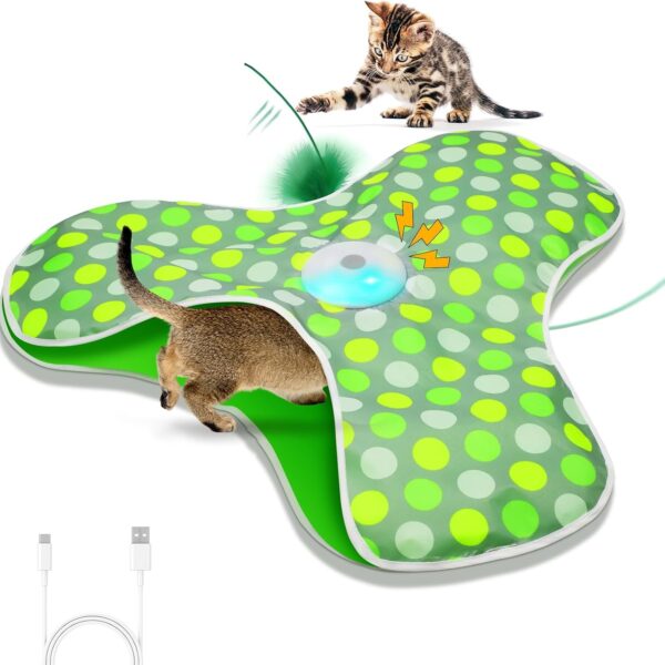 Sofolor Interactive Cat Toy, Automatic Cat Toys for Indoor Cats, Hide and Seek Cat Toy with Motion Activated, Moving Feather, Chirping, USB Rechargeable