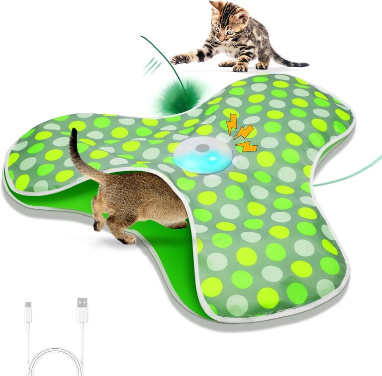 Sofolor Interactive Cat Toy, Automatic Cat Toys for Indoor Cats, Hide and Seek Cat Toy with Motion Activated, Moving Feather, Chirping, USB Rechargeable
