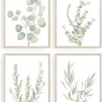 Howwii Botanical Boho Bathroom Decor Wall Art Prints, UNFRAMED Sage Green Plants Decor for Bedroom|Office, Minimalist Eucalyptus Leaves Watercolor Art Prints, Set of 4 Pictures, 8"x10" No Frames