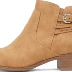 Soda BOYET ~ Women Round Toe Elastic Gore Multi Back Strap Low Stack Heel Ankle Bootie with Side Zipper