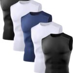 Dalavch 5 Pack Mens Sleeveless Compression Shirts, Dry Fit Running Sports Workout Athletic Base Layer Tank Tops