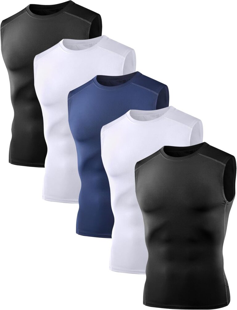 Dalavch 5 Pack Mens Sleeveless Compression Shirts, Dry Fit Running Sports Workout Athletic Base Layer Tank Tops