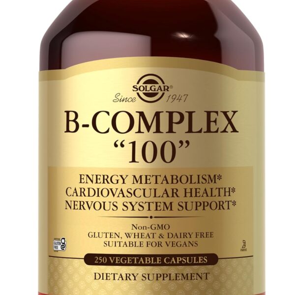 Solgar B-Complex "100", 250 Vegetable Capsules - Nervous System Support - Supports Energy Metabolism - Non-GMO, Vegan, Gluten Free, Dairy Free, Kosher - 250 Servings