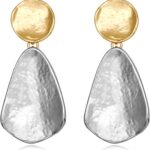 YUJIE Gold Plated Earrings for Women Geometric Chunky Dangle Earring Trendy Silvery Two-Tone Statement Jewelry