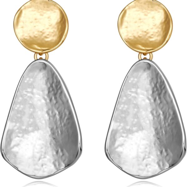 YUJIE Gold Plated Earrings for Women Geometric Chunky Dangle Earring Trendy Silvery Two-Tone Statement Jewelry