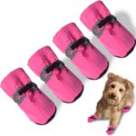 Dog Shoes for Hot Pavement, Summer Dog Boots & Paw Protector, Anti-Slip Sole Dog Booties with Reflective Straps Dog for Small Medium Dogs 4PCS (A-Pink, Size 3: 1.37"(Width))