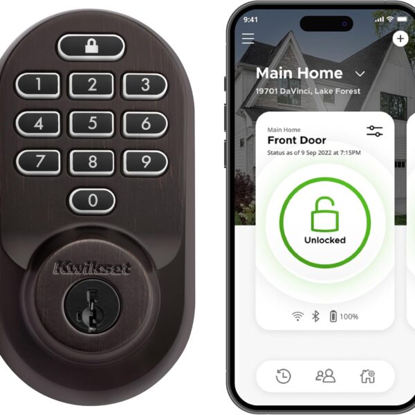 Kwikset Halo Wi-Fi Smart Lock, Keyless Entry Door Deadbolt, Geofence Auto-Unlock, Grade AAA Certified, No Hub Easy Install, Venetian Bronze Lifetime Finish Warranty, Backlit Keypad