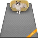 Silicone Large Cat Litter Mat 34" X 22", Cat Mat for Litter Box, Cats Litter Trapping Mats with Raised Edges, Non-Slip and Urine Waterproof Surface, Gray