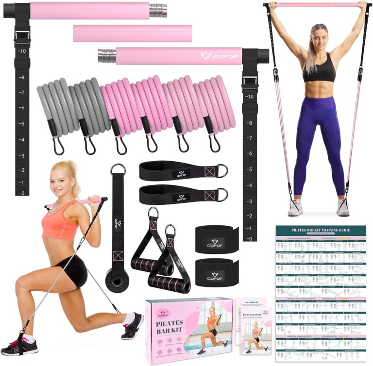 COFOF Pilates Bar Kit with Resistance Bands, Multifunctional Yoga Pilates Bar with Heavy-Duty Metal Adjustment Buckle, Portable Home Gym Pilates Resistance Bar Kit for Women Full Body Workouts