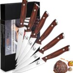 imarku Steak Knives, Serrated Steak knives Set of 6, Japanese HC Steel Knife Set, Premium Serrated Carbon Stainless Steel Steak Knife with Gift Box,9 Inches/Piece, Silver