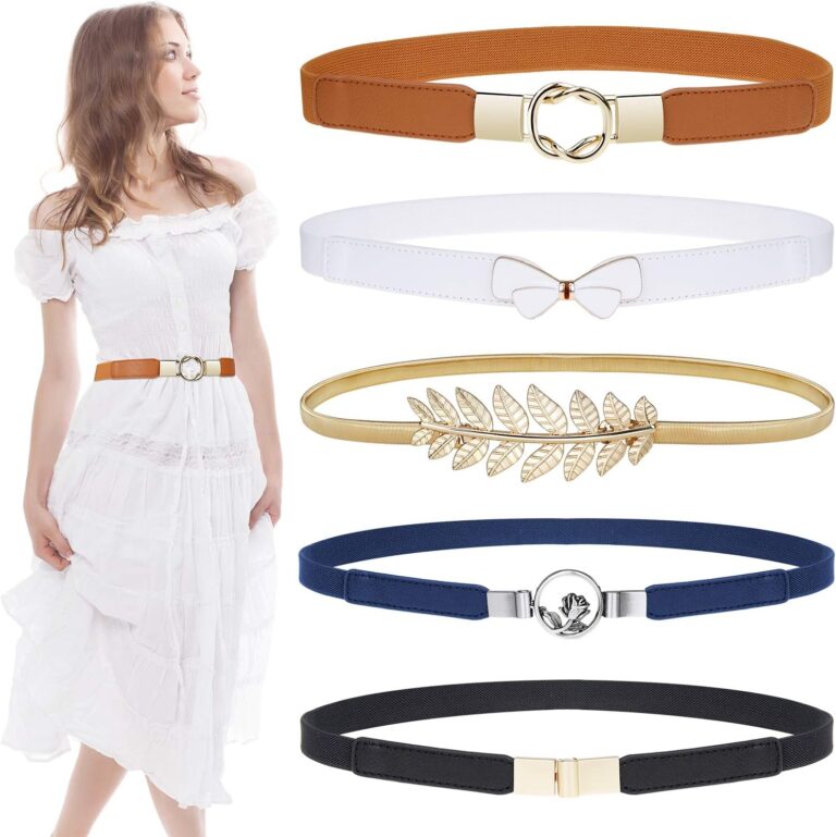 EAONE Skinny Belts for Women 5 Pack, Fashion Dress Belts Stretch Women Waist Belts Plus Size Elastic Waist Band for Dresses