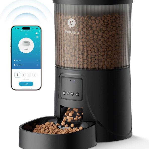 PETULTRA Automatic Cat Feeder WiFi- 5Ghz Cat Food Dispenser with APP Remote Control- Auto Pet Feeder for Small Dog Indoor- Easy to Set Up and Clean- Dual Power with Desiccant Bag Keep Fresh