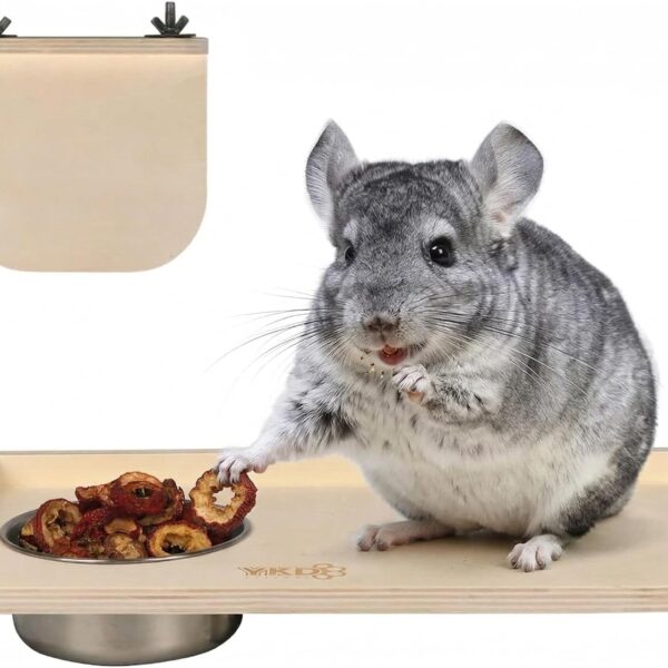 YKD Natural Wood Chinchilla Platform Set with Feeding Bowl | Small Animals Cage Accessories for Chinchillas, Squirrels, Gerbils, Sugar Gliders, Hamsters, Mice, Rats, Parrots