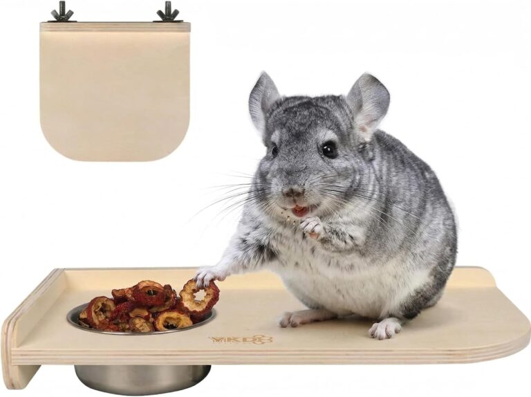 YKD Natural Wood Chinchilla Platform Set with Feeding Bowl | Small Animals Cage Accessories for Chinchillas, Squirrels, Gerbils, Sugar Gliders, Hamsters, Mice, Rats, Parrots