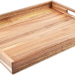 Acacia Wood Serving Tray with Handles (17 Inches)  Decorative Serving Trays Platter for Breakfast in Bed, Lunch, Dinner, Appetizers, Patio, Ottoman, Coffee Table, BBQ, Party Great for Lap &Couch