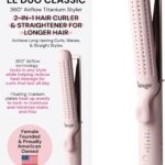 LAnge Hair Le Duo Grande 360 Airflow Styler | Curl & Straighten with One Tool | 5.3" Snag-Free Titanium Plates | Cooling Air Vents to Set Curls | Adjustable Temp & Auto Shut-Off | Blush