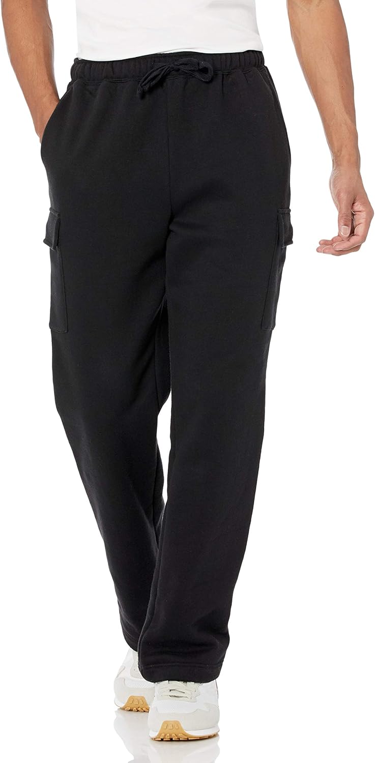 Amazon Essentials Men's Relaxed Fit Cargo Fleece Sweatpants with Open Bottom Amazon Essentials Men's Relaxed Fit Cargo Fleece Sweatpants with Open Bottom