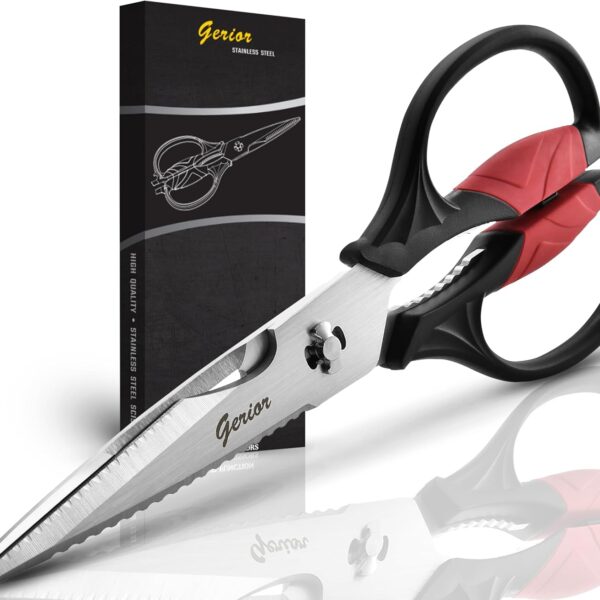Kitchen Scissors - Heavy Duty Utility Come Apart Kitchen Shears for Chicken, Meat, Food, Vegetables - 9.25 Inch Long Black & Red