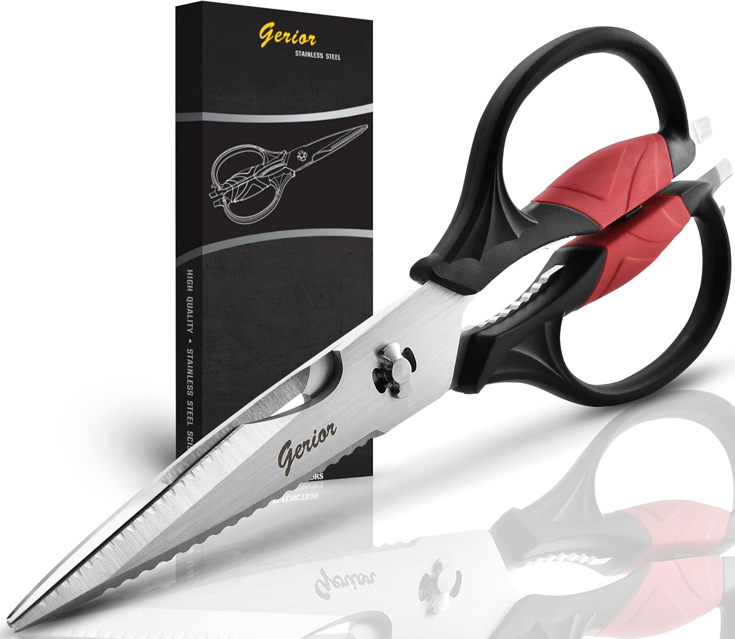Kitchen Scissors - Heavy Duty Utility Come Apart Kitchen Shears for Chicken, Meat, Food, Vegetables - 9.25 Inch Long Black & Red Kitchen Scissors - Heavy Duty Utility Come Apart Kitchen Shears for Chicken, Meat, Food, Vegetables - 9.25 Inch Long Black & Red