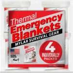 Emergency Blanket 4-Pack Space Mylar Blankets Survival Gear and Supplies Reusable Thermal Camping Hunting Essentials First Aid Car Backpacking Marathon Kit Prepper Go Rave Bug Out Bag Foil Cold Winter