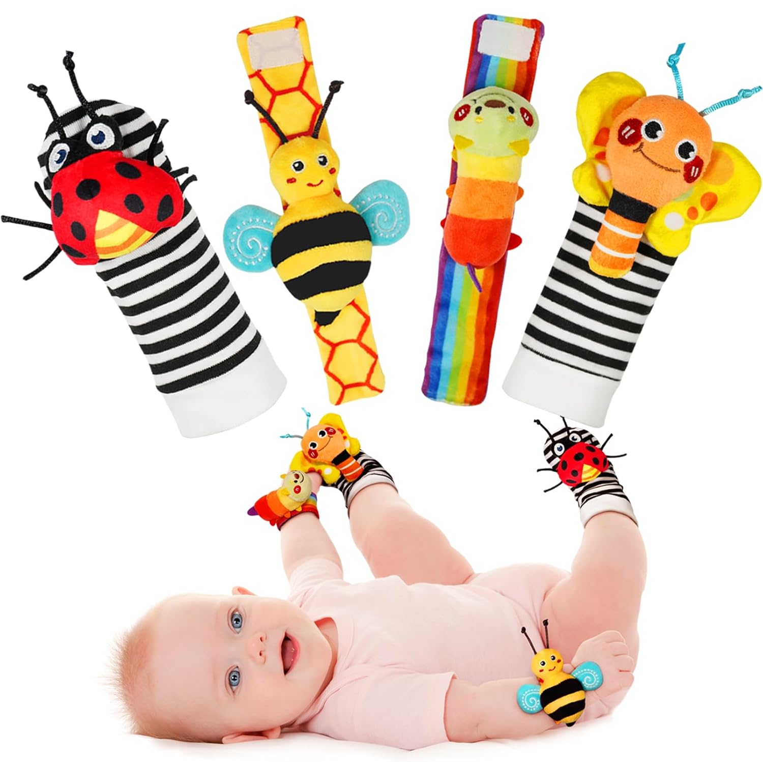 Infinno Baby Wrist Rattle Socks and Foot Finder Set, Perfect Baby Toys for 0-12 Months Newborn Boys and Girls As Shower Gifts, Garden Bug Series Infinno Baby Wrist Rattle Socks and Foot Finder Set, Perfect Baby Toys for 0-12 Months Newborn Boys and Girls As Shower Gifts, Garden Bug Series