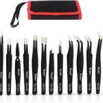 14 PCS Precision Tweezers Set, ESD Tweezer Set, Anti-Static Stainless Steel Tweezers Set for Craft, Jewelry, Electronics, Laboratory Work