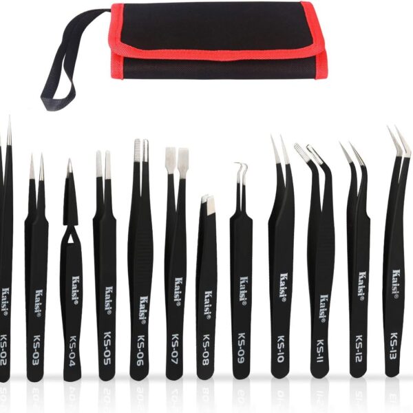 14 PCS Precision Tweezers Set, ESD Tweezer Set, Anti-Static Stainless Steel Tweezers Set for Craft, Jewelry, Electronics, Laboratory Work