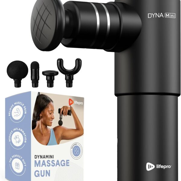 LifePro Mini Massage Gun DynaMini Portable & Travel Deep Tissue Massage Gun with USB-C & Carrying Case Quiet Handheld, 4 Attachments & Rechargeable | 0.9 lbs, 5.6" Compact Frame (9002,800 RPM) 1545 Hz, 6mm Amplitude 45W, 4045 dB Quiet, 4 Head Types, 5-Hr Battery Massager