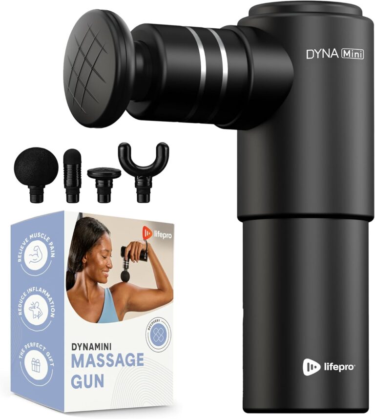 LifePro Mini Massage Gun  DynaMini Portable & Travel Deep Tissue Massage Gun with USB-C & Carrying Case  Quiet Handheld, 4 Attachments & Rechargeable | 0.9 lbs, 5.6" Compact Frame (9002,800 RPM) 1545 Hz, 6mm Amplitude 45W, 4045 dB Quiet, 4 Head Types, 5-Hr Battery Massager