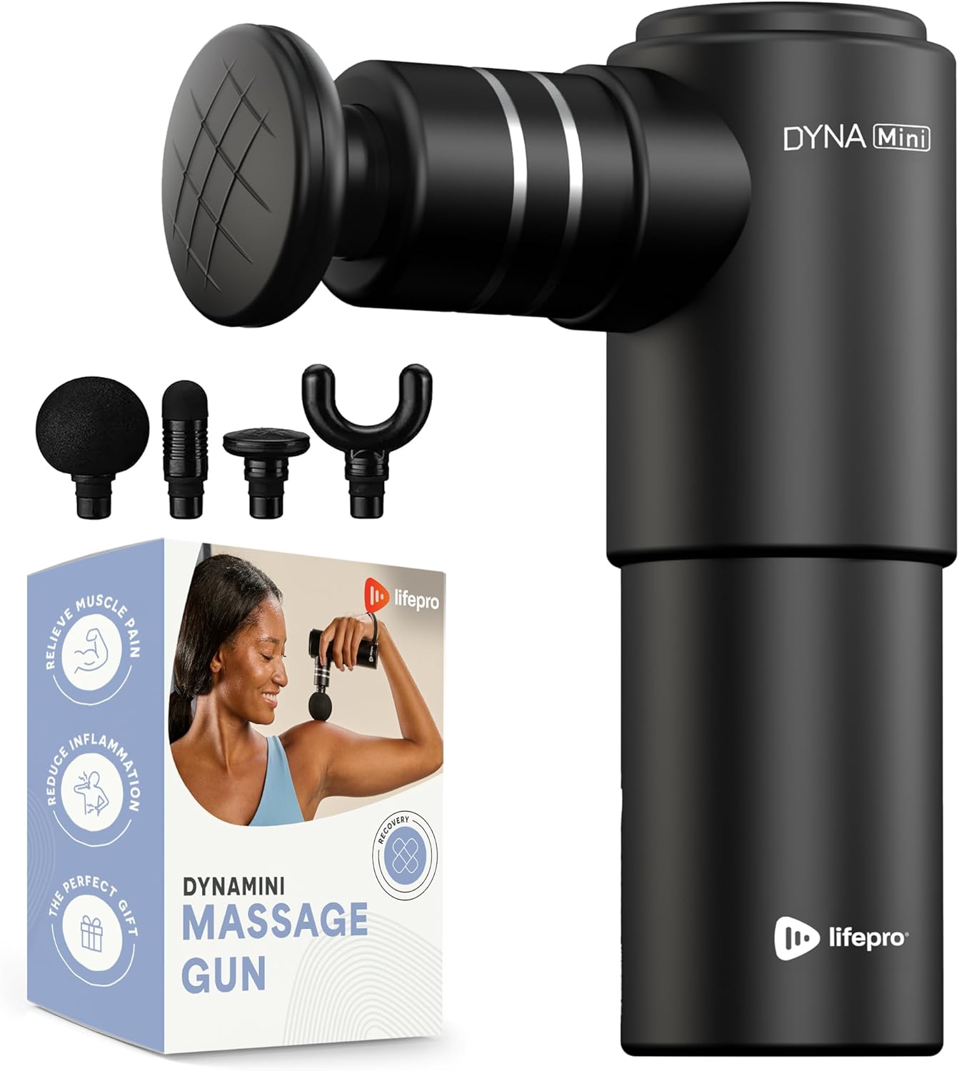 LifePro Mini Massage Gun DynaMini Portable & Travel Deep Tissue Massage Gun with USB-C & Carrying Case Quiet Handheld, 4 Attachments & Rechargeable | 0.9 lbs, 5.6" Compact Frame (9002,800 RPM) 1545 Hz, 6mm Amplitude 45W, 4045 dB Quiet, 4 Head Types, 5-Hr Battery Massager LifePro Mini Massage Gun DynaMini Portable & Travel Deep Tissue Massage Gun with USB-C & Carrying Case Quiet Handheld, 4 Attachments & Rechargeable | 0.9 lbs, 5.6" Compact Frame (9002,800 RPM) 1545 Hz, 6mm Amplitude 45W, 4045 dB Quiet, 4 Head Types, 5-Hr Battery Massager