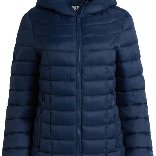 Reebok Womens Puffer Jacket - Lightweight Quilted Snow Glacier Shield Zip Up Bubble Winter Coat for Women with Hood & Pockets