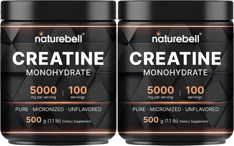 NatureBell 2 Pack Instant Creatine Monohydrate Powder 500g, 5,000mg Per Serving | Micronized, Pure, & Unflavored | Pre-Workout | Keto, Vegan, Filler-Free | 200 Servings (2.2 lb)