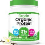 Orgain Organic Vegan Protein Powder, Vanilla Bean - 21g Plant Based Protein, 4g Prebiotic Fiber, No Lactose Ingredients, No Added Sugar, Non-GMO, For Shakes & Smoothies, 1.02 lb (Packaging May Vary)