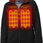 ORORO [Upgraded] Womens 4-Zone Fleece Heated Jacket with Heated Collar, Heating Fleece Jacket with Rechargeable Battery