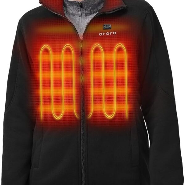 ORORO [Upgraded] Womens 4-Zone Fleece Heated Jacket with Heated Collar, Heating Fleece Jacket with Rechargeable Battery