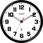 Sharp Atomic Analog Wall Clock - 12" Black Stylish Frame - Sets Automatically- Battery Operated - Easy to Read - Easy to Use  Modern Design and Style