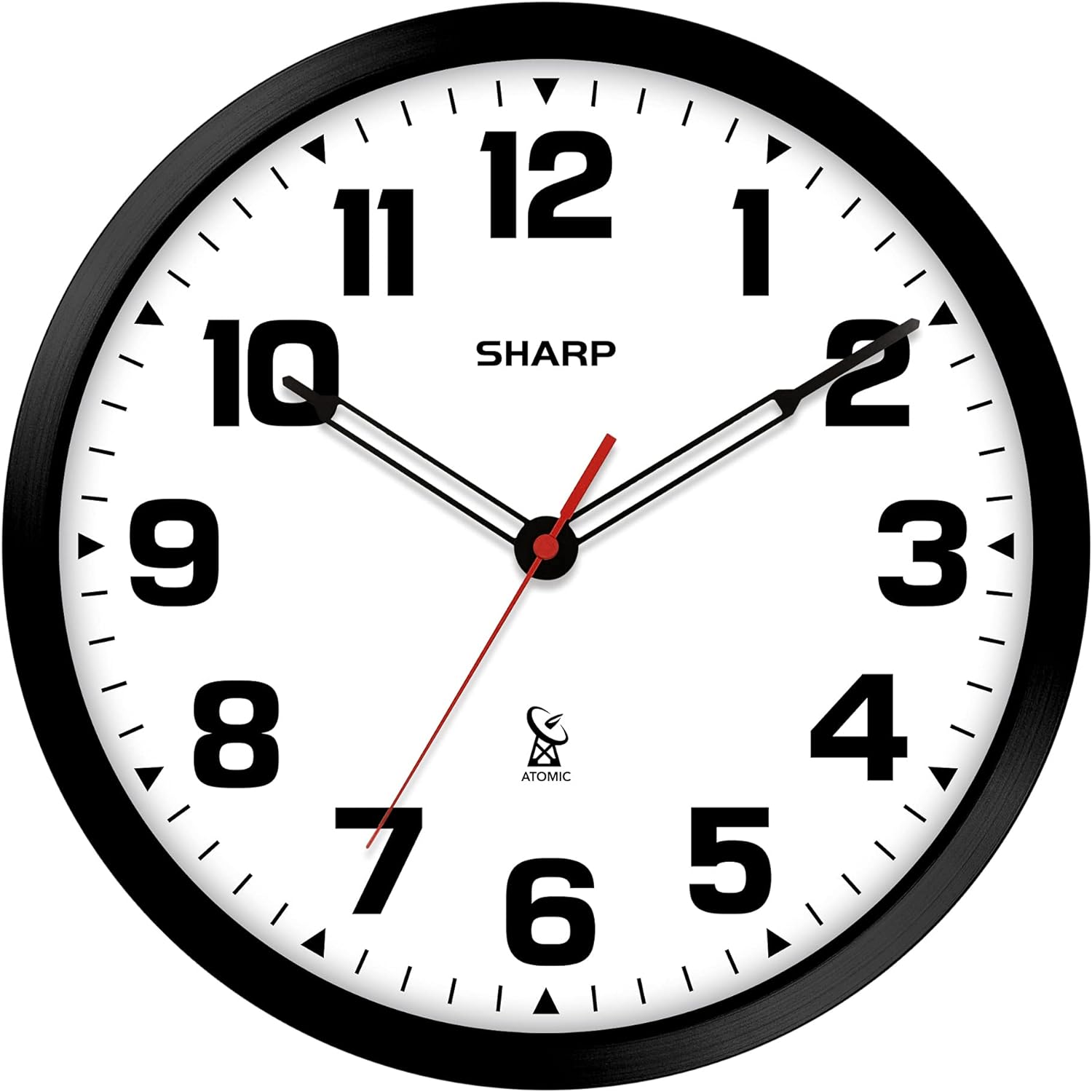 Sharp Atomic Analog Wall Clock - 12" Black Stylish Frame - Sets Automatically- Battery Operated - Easy to Read - Easy to Use Modern Design and Style Sharp Atomic Analog Wall Clock - 12" Black Stylish Frame - Sets Automatically- Battery Operated - Easy to Read - Easy to Use Modern Design and Style