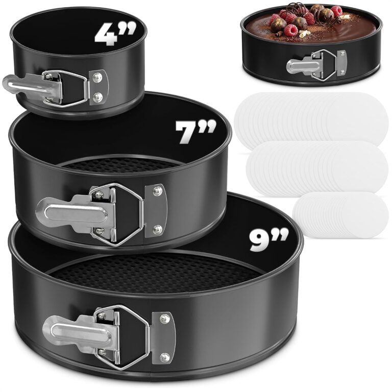 Springform Pan Set of 3, 4 7 9 Inch Cheesecake Pan, Leak Resistant Spring Form Pan for Cheesecake, Easy Release Nonstick Round Cake Pans Set with Removable Bottom, Easy-Open Latch, 60 Parchment Liners