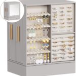 Lifewit Jewelry Box 360 Rotating, Large Adjustable Angle Mirror, Jewelry Storage Case with 6 Drawers, Open Design, Jewelry Organizer for Ring Necklace Earring Bracelet, Great Gift, Light Gray