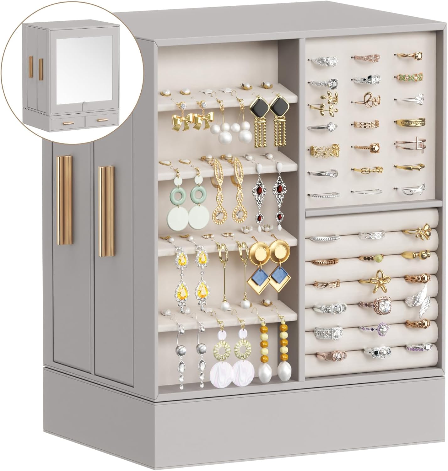Lifewit Jewelry Box 360 Rotating, Large Adjustable Angle Mirror, Jewelry Storage Case with 6 Drawers, Open Design, Jewelry Organizer for Ring Necklace Earring Bracelet, Great Gift, Light Gray Lifewit Jewelry Box 360 Rotating, Large Adjustable Angle Mirror, Jewelry Storage Case with 6 Drawers, Open Design, Jewelry Organizer for Ring Necklace Earring Bracelet, Great Gift, Light Gray