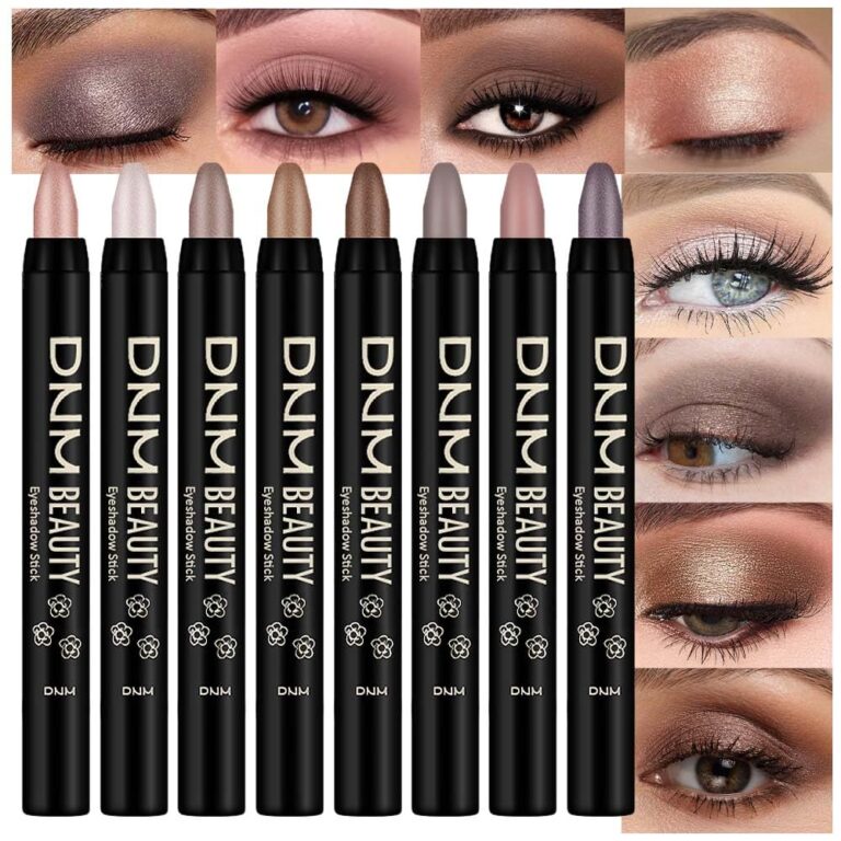 8Pcs Cream Eye Shadow Brightener Stick Makeup Set, Champagne Pearl Taupe Bronze Cocoa Stone Putty Smoky Amethyst Shimmer Matte Eyeshadow Eyeliner Pencil Applicator Stick Palette Makeup for Older Women