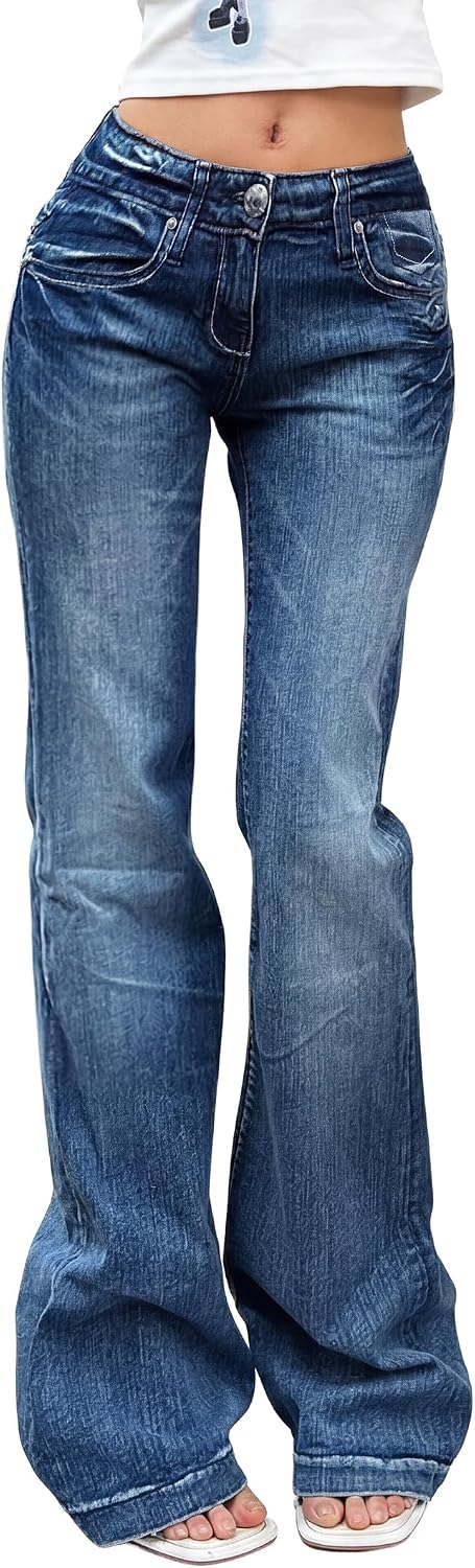 EMMIOL Women High Waisted Flare Jeans Y2K 90s Vintage Stretchy Bootcut BBL Denim Pants Bell Bottom EMMIOL Women High Waisted Flare Jeans Y2K 90s Vintage Stretchy Bootcut BBL Denim Pants Bell Bottom
