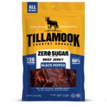 Tillamook Country Smoker Zero Sugar Black Pepper Beef Jerky Sticks, 6.5 Oz, 14g Protein, Real Hardwood Slow-Smoked, High Protein, Low Carb Meat Snacks, Keto-Friendly, 0g Sugar & Total Carbs