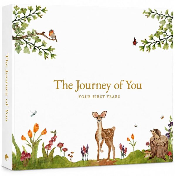Baby Memory Book, 5-Year Milestone Journal and Keepsake Album, Gender Neutral Baby Book, Flat-Lay Hidden Wire-O Binding, FSC Archival Paper, Keepsake Gift Box, 108 Pages, Woodland Theme Scrapbook