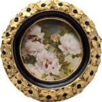 SYLVIA'S SHOP 3x3 Small Vintage Round Picture Frame, Mini Antique Gold Ornate Circle Photo Frame, for Tabletop and Wall Display, Decorative Floral Design Retro Home Decor, Photo Gallery Art