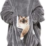 Cozystar Wearable Blanket Hoodie with Giant Pocket Pet Won't Leave Extra Soft Sherpa Fleece Thick Warm  Cozy Oversized Sweatshirt Blanket Jacket with Sleeves-Grey