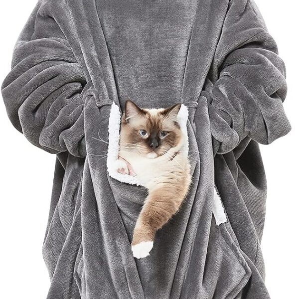 Cozystar Wearable Blanket Hoodie with Giant Pocket Pet Won't Leave Extra Soft Sherpa Fleece Thick Warm  Cozy Oversized Sweatshirt Blanket Jacket with Sleeves-Grey